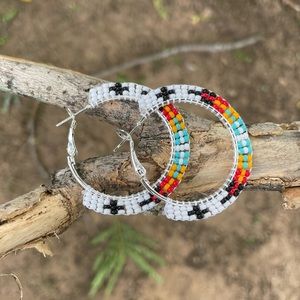 Small Beaded Native Design Hoops